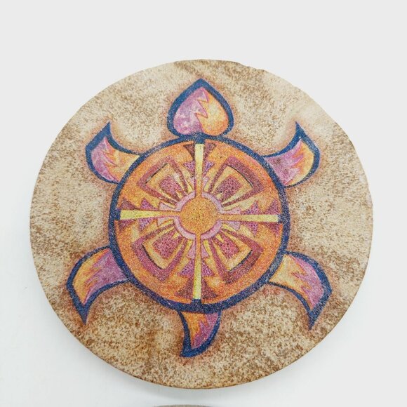 Sea Turtle Stone Coaster Set Of 4 Round Cork Back READ - Picture 4 of 8